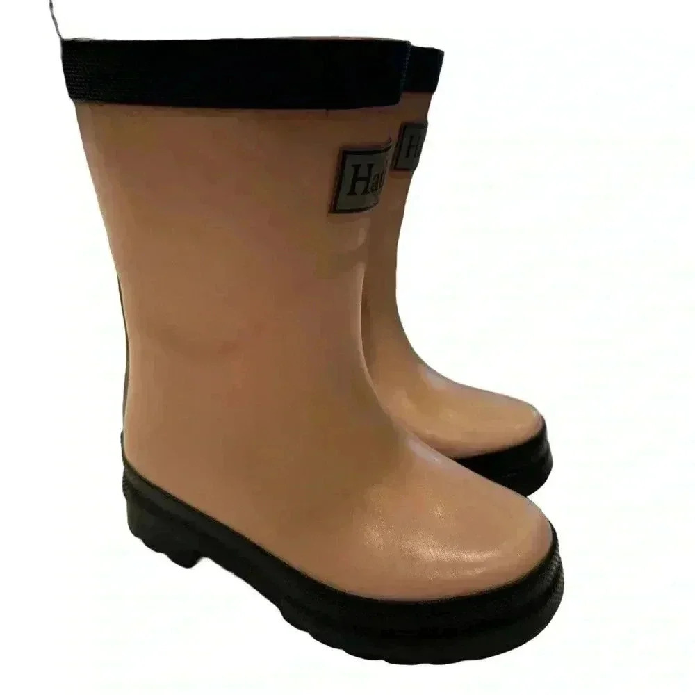 Hatley Little Girls Solid Pink Navy Trim Rain Boots Size 6